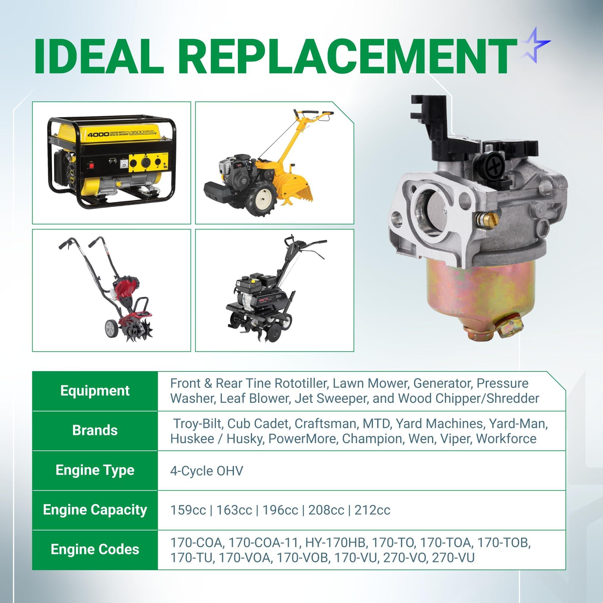 [Lifetime Warranty] 951-12785 Carburetor Kit - Compatible with Troy Bilt Tiller Super Bronco Rototiller 208cc Cub Cadet RT65 751-12785 C46540 46515 Generator Troy Bilt OHV 208CC 212CC Engine Parts image 4