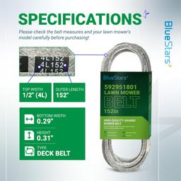 [Lifetime Warranty] 592951801 Deck Belt - for 54-inch Deck Husqvarna Z254F Zero-Turn Mowers RedMax RZT54 Zero Turn 54" Deck Mowers - Replaces 582236401 | 1/2" x 152'' thumbnail 1