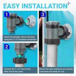 [Lifetime Warranty] Plunger Valve for Intex Pool, 38mm Pool Pump Plunger Valve Connection, 1.5 Inch On Off 1 1/2" Above Ground Filter Replacement, 1.5" Hose Support, Fits 1500 2500 4000 GPH Drain Pump thumbnail 3