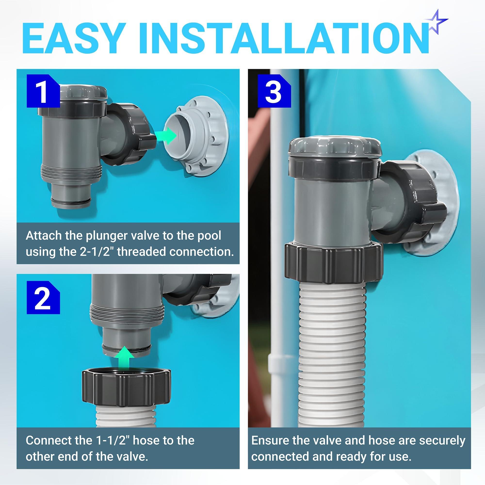 [Lifetime Warranty] Plunger Valve for Intex Pool, 38mm Pool Pump Plunger Valve Connection, 1.5 Inch On Off 1 1/2" Above Ground Filter Replacement, 1.5" Hose Support, Fits 1500 2500 4000 GPH Drain Pump image 3