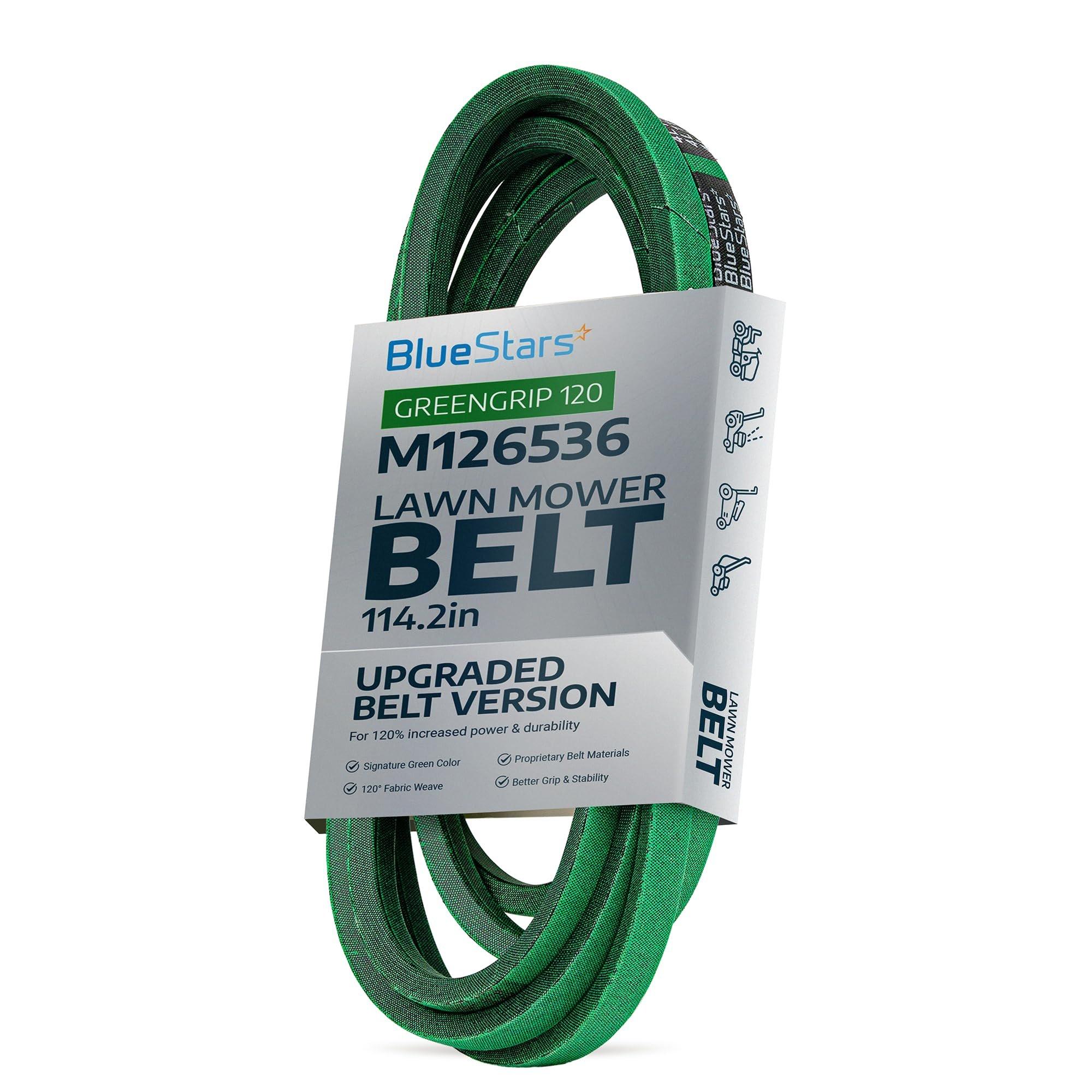 [Upgraded Grip120] BlueStars M126536 Mower Deck Belt for 38" and 42C Deck J-Deere LT133 LT150 LT155 LT160 LT166 LT180 Cub Cadet Lawn Mowers - Replaces 01005375 01005375P Aramid Cord 1/2" x 114.2" image 0