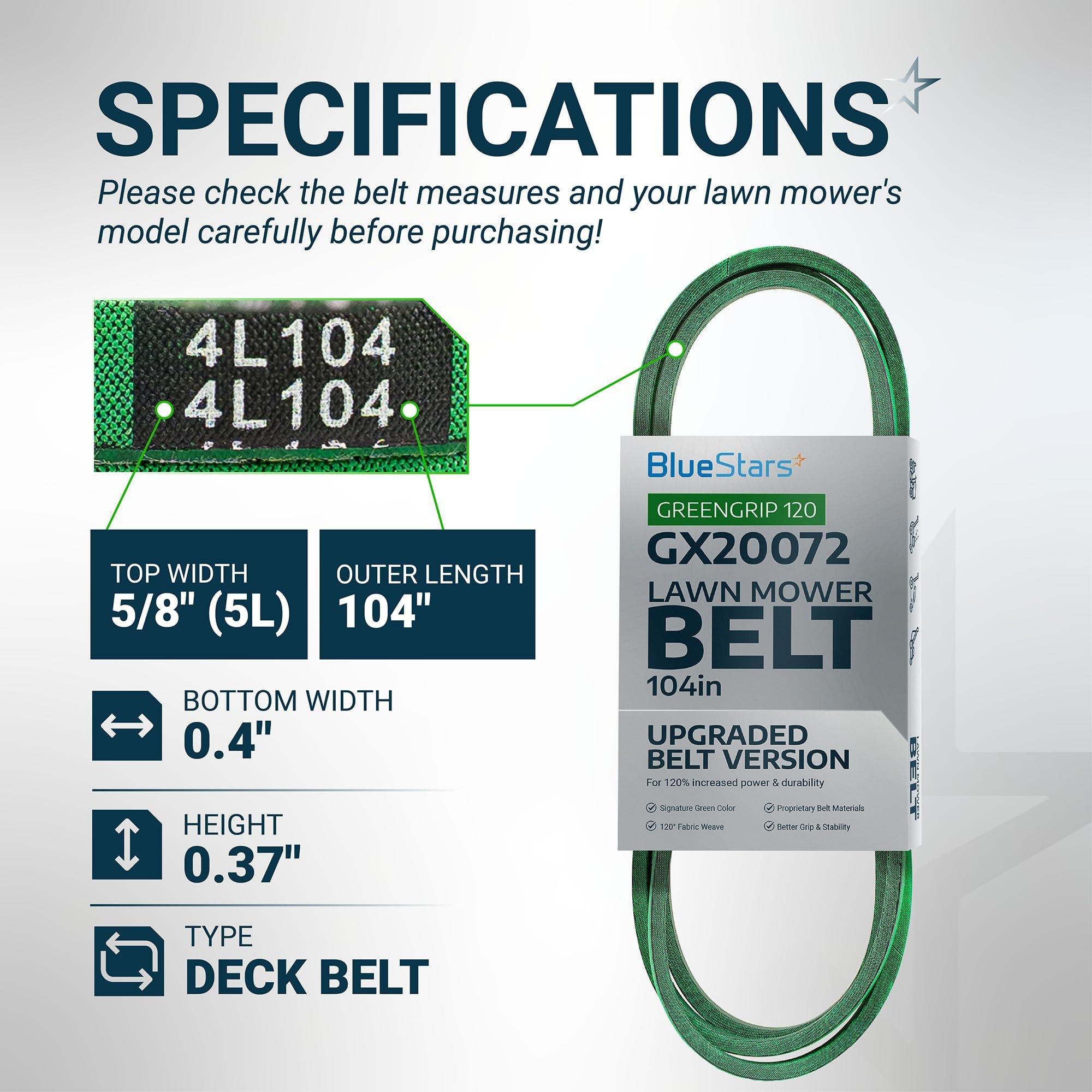 [Lifetime Warranty] [Upgraded Grip120] GX20072 Deck Belt Replacement for 42 Inch Deck John Deere D105 E100 LA105 LA110 LA120 GY20570 Belt | 1/2“ x 104” image 1