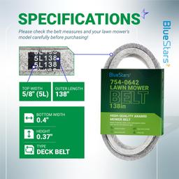 [Lifetime Warranty] 754-0642 Deck Belt - for 54-inch Deck Cub Cadet GT1554 LT1554 SLTX1054 SLT1554 LGT1054 MTD Troy-Bilt Toro - Replace 954-0642 112-0933 784322 Lawn Mower | 5/8” x 138” thumbnail 1