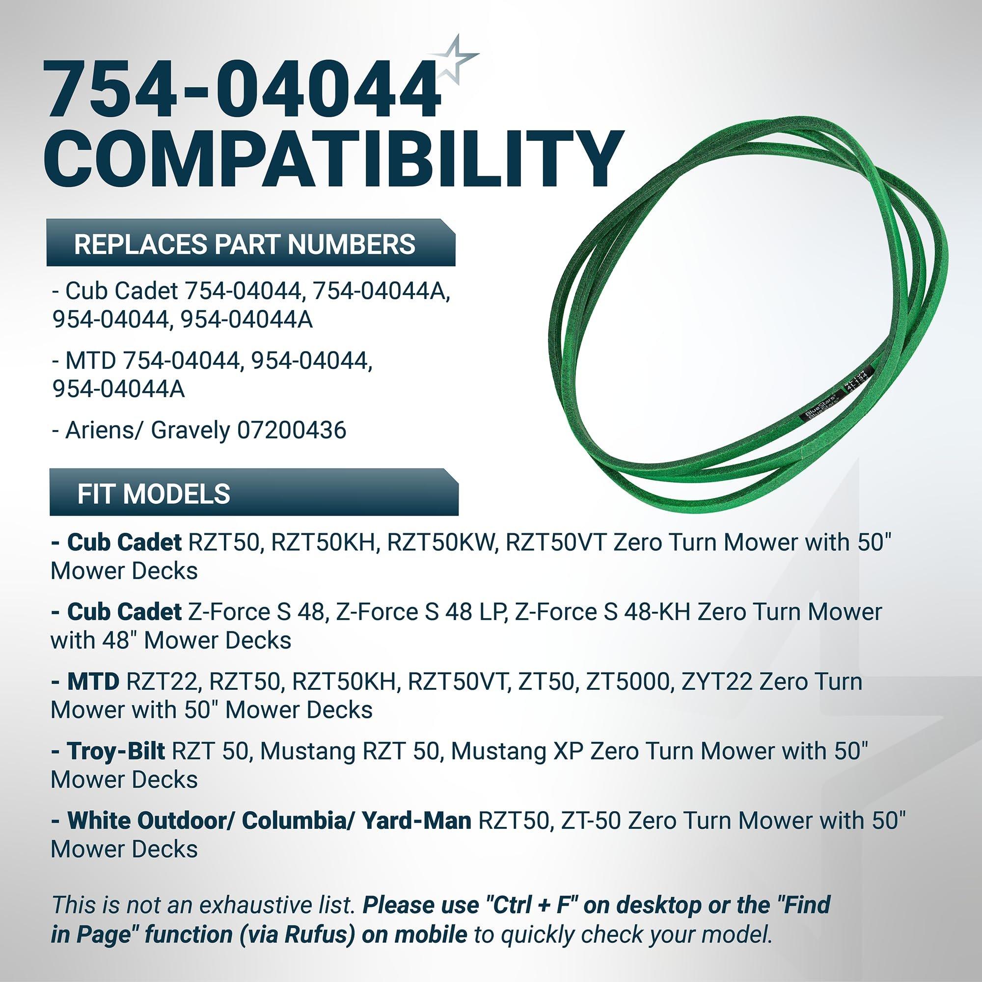 [Lifetime Warranty] [Upgraded Grip120] 754-04044 Deck Belt MTD 954-04044A Replacement - for Cub Cadet RZT 50 Z Force S 48 Troy Bilt Mustang XP 50 Craftsman ZTL7000 754-04044A 954-04044 | 1/2" x 134" image 5