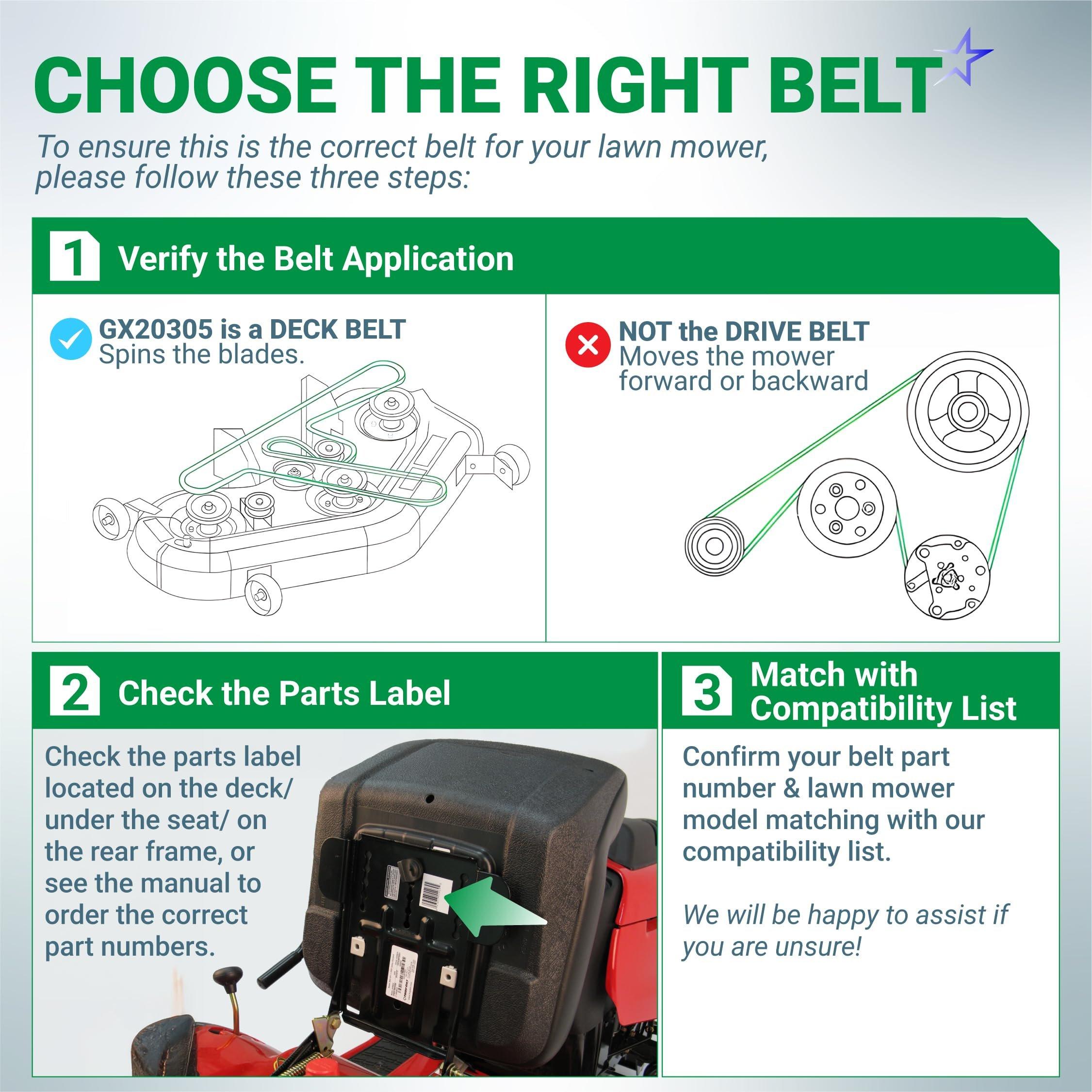[Lifetime Warranty] GX20305 Mower Deck Belt Replacement - for 48-inch Deck John Deere L130 L120 GY20571 Scotts L2548 L2048 - Replaces GX20305 GY20571 | 1/2" x 139" image 3