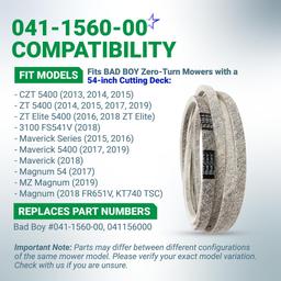 [Lifetime Warranty] 041-1560-00 Deck Belt - for 54-inch Deck Bad Boy MZ Magnum ZT Elite Maverick HD CZT Magnum Series 54" Zero Turn Mowers - Replaces 041156000 | 5/8" x 155.6" thumbnail 2