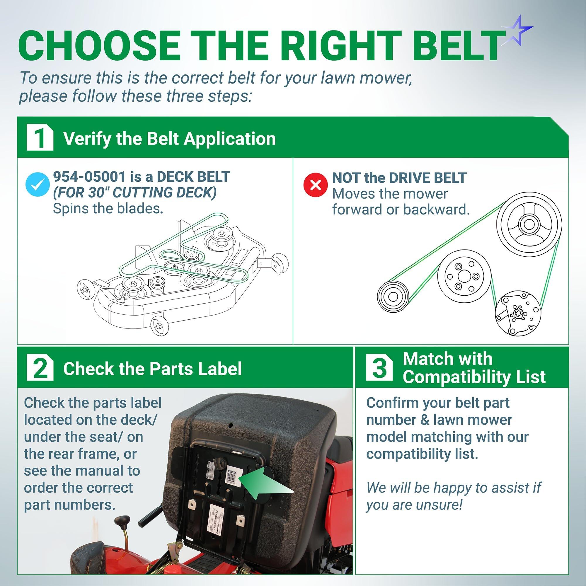 [Lifetime Warranty] 954-05001 Deck Belt for 30-inch Deck Cub Cadet TB30R TB30 CC30 CR30 Craftsman R110 R1000 Lawn Mowers - Replaces CMXGZAM501065 490-501-C065 490-501-M065 | 1/2" x 43.5" image 3