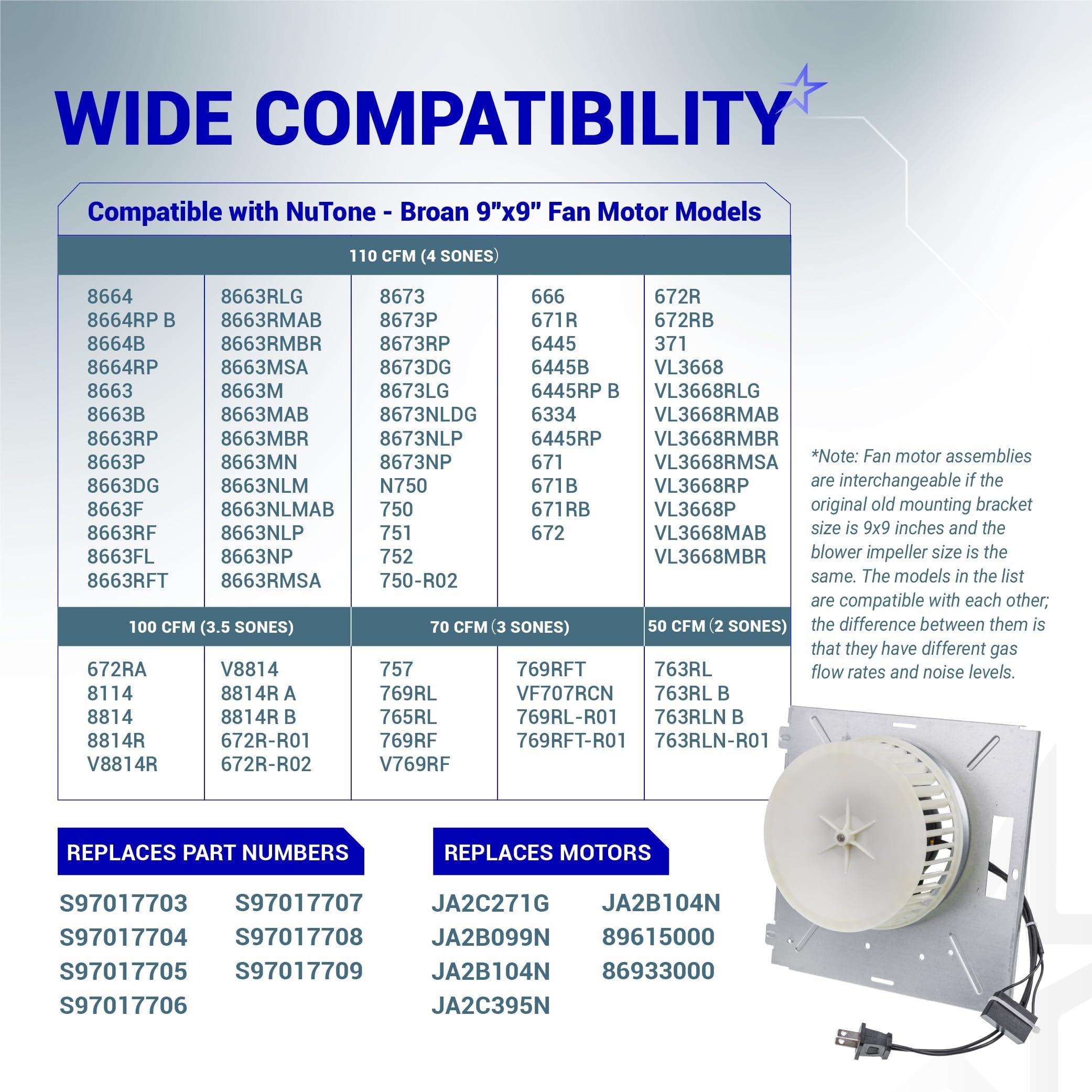 [Lifetime Warranty] 97017705 8663RP Fan Motor Assembly - Fits for Nutone 8664RP 671R 672R Fits for Boran 750 751 752 - S97017705 Bathroom Exhaust Fan Motor Replacement Parts - Replaces 86933000 JA2B104N image 4