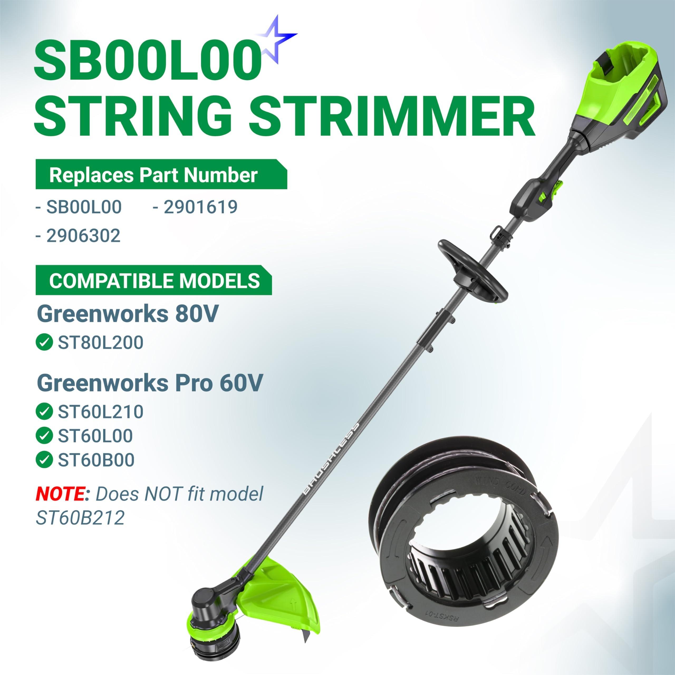 [Lifetime Warranty] SB00L00 String Trimmer Replacement Spool - Compatible with Greenworks 60V 80V ST60V ST60V-T0 ST80L200-0.08 Inch Dual Line Trimmer Refill for Greenworks Part 2906302 2901619 - Pack of 6 image 5