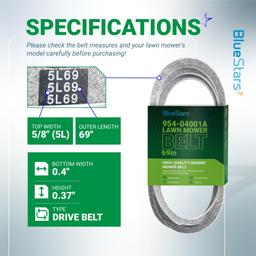 [Lifetime Warranty] 954-04001A 754-04001A Lower Drive Belt for Troy-Bilt Pony MTD Cub Cadet Yard Machines Columbia - Lawn Mower Tractor Replacement Belt for 954-04001 754-04001 | 5/8" x 69-3/16" thumbnail 1