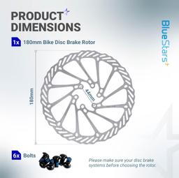 [Lifetime Warranty] 180mm Disc Brake Rotor Stainless Steel Bike Disc Brake Rotor with 6 Bolts - Fit for Road Bike Mountain Bike MTB BMX thumbnail 2