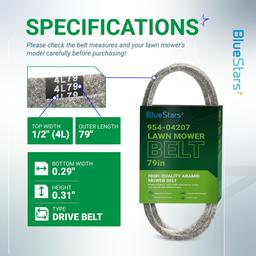 [Lifetime Warranty] 954-04207 Drive Belt for Cub Cadet LTX1045 LTX1046 LTX1042 LTX1046VT LTX1046KW LTX1050KW LTX1050VT RZT Zero Turn Mowers Troy-Bilt MTD - Replaces 754-04207 | 1/2" x 79" thumbnail 1