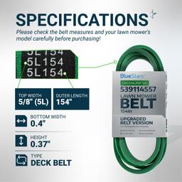 [Upgraded Grip120] BlueStars 539114557 Deck Belt for 52" 54" Deck Husqvarna Z254 RZ5424 Z5426 Poulan Jonsered Dixon Zero Turn Mowers - Replaces 539114557 1-653368 653368 | Aramid Cord | 5/8" x 154" thumbnail 1
