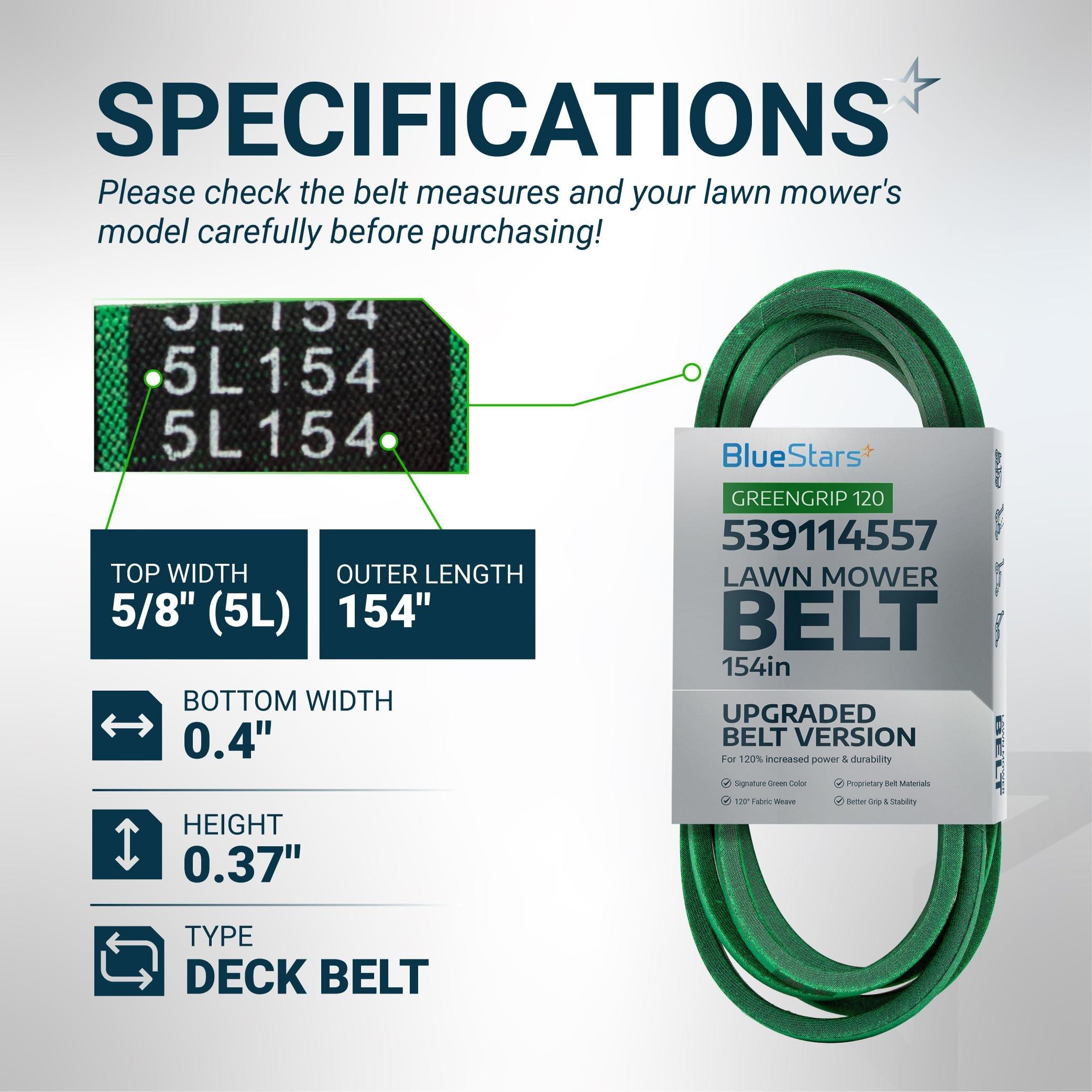 [Upgraded Grip120] BlueStars 539114557 Deck Belt for 52" 54" Deck Husqvarna Z254 RZ5424 Z5426 Poulan Jonsered Dixon Zero Turn Mowers - Replaces 539114557 1-653368 653368 | Aramid Cord | 5/8" x 154" image 1