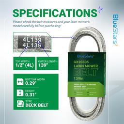 [Lifetime Warranty] GX20305 Mower Deck Belt Replacement - for 48-inch Deck John Deere L130 L120 GY20571 Scotts L2548 L2048 - Replaces GX20305 GY20571 | 1/2" x 139" thumbnail 1