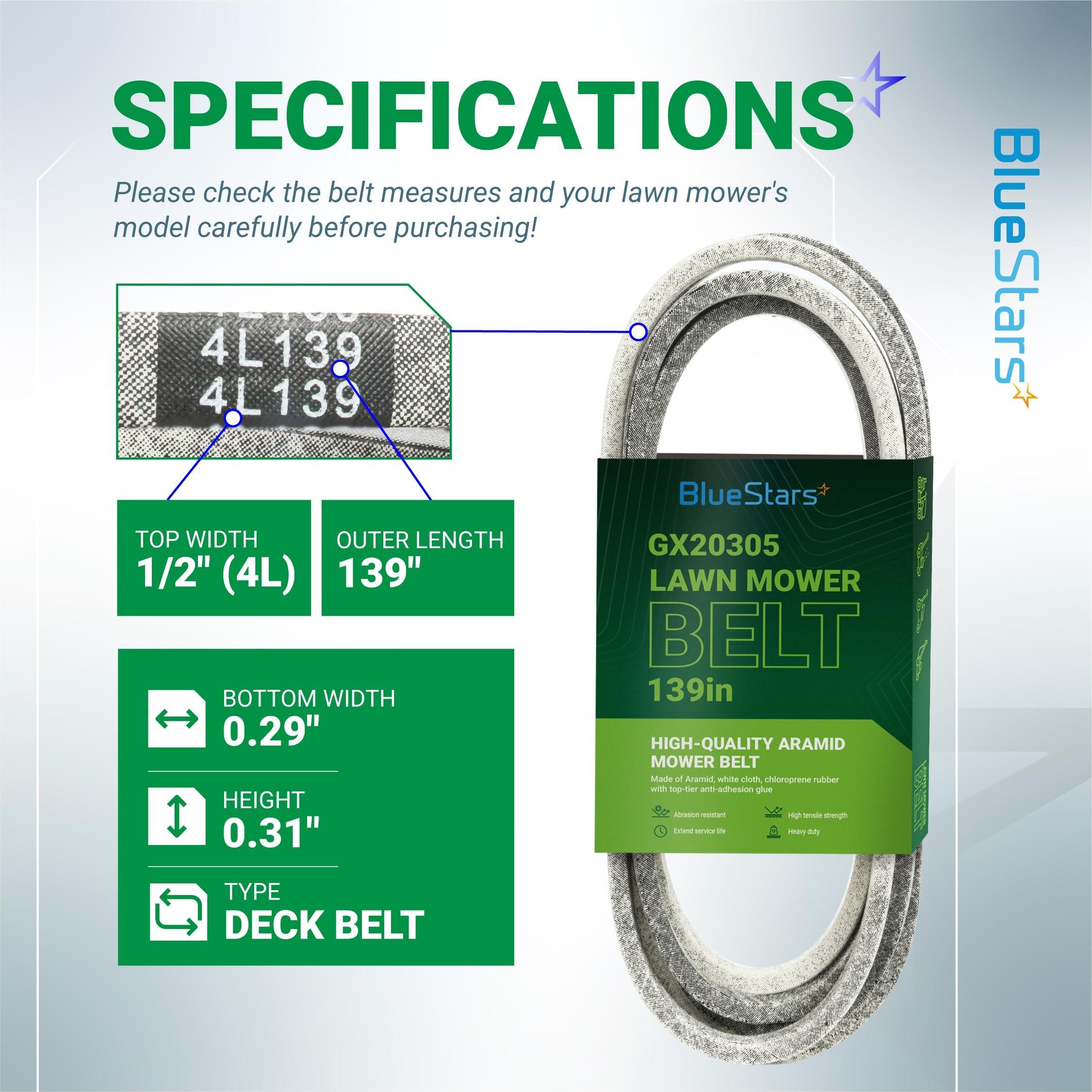 [Lifetime Warranty] GX20305 Mower Deck Belt Replacement - for 48-inch Deck John Deere L130 L120 GY20571 Scotts L2548 L2048 - Replaces GX20305 GY20571 | 1/2" x 139" image 1