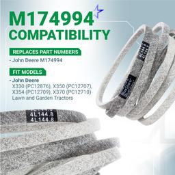 [Lifetime Warranty] M174994 Mower Deck Belt Replacement - for 42-inch Deck John Deere X330 X350 X354 X370 Lawn Mower | Heavy-Duty Aramid Cord | 1/2" x 144.8" thumbnail 2