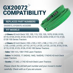 [Lifetime Warranty] [Upgraded Grip120] GX20072 Deck Belt Replacement for 42 Inch Deck John Deere D105 E100 LA105 LA110 LA120 GY20570 Belt | 1/2“ x 104” thumbnail 5