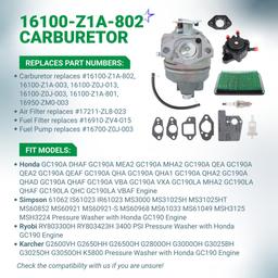 [Lifetime Warranty] 16100-Z1A-802 16100-Z1A-003 Carburetor - Fits for Honda GC160 GC190 GC190A GC190LA Pressure Washer Motor with Honda GC190 Engine - Replaces 16100-Z0J-013 16100-Z0J-003 16100-Z1A-801 thumbnail 3