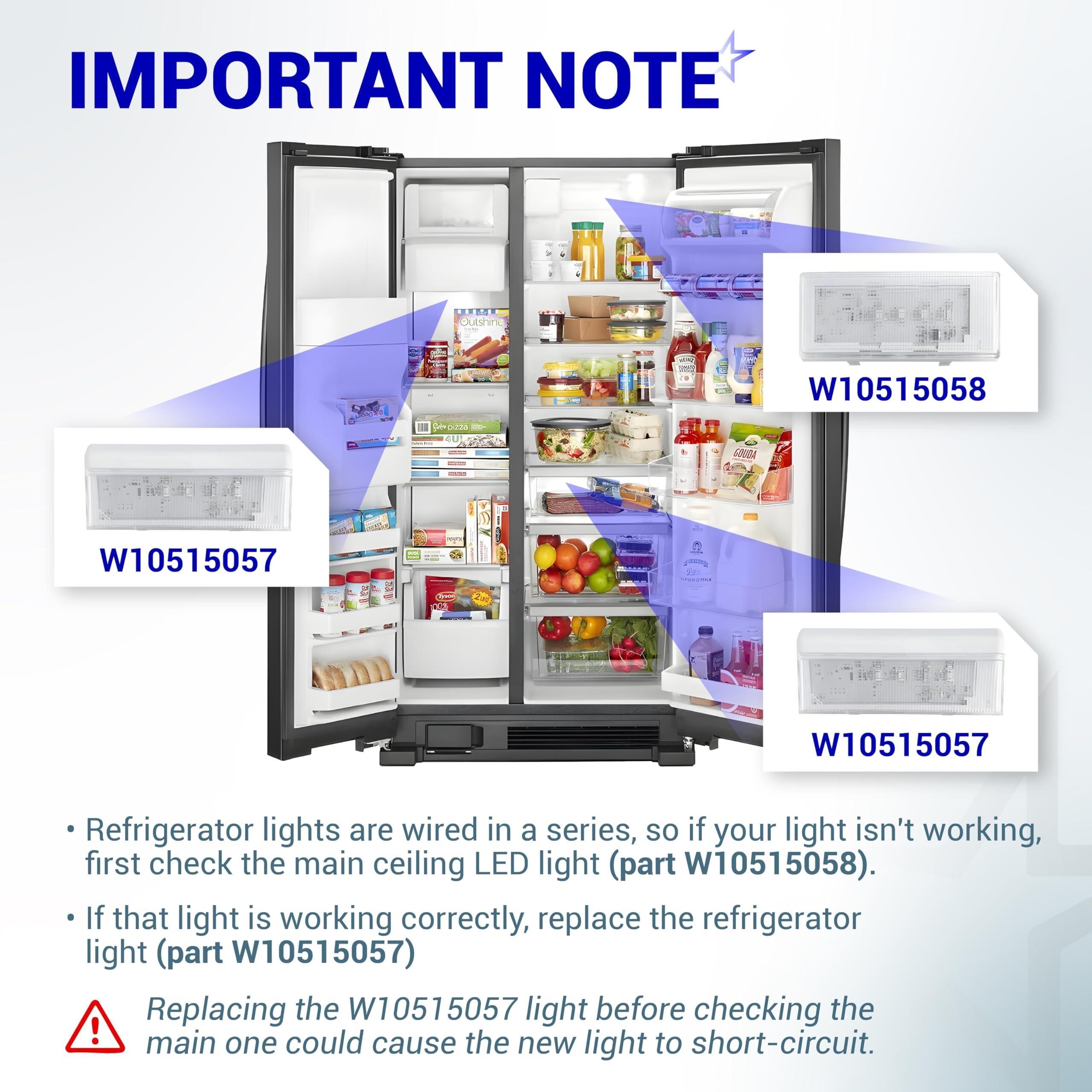 [Lifetime Warranty] 2 PCS W10515057 & 1 PCS W10515058 Refrigerator LED Light - Compatible with Whirlpool WRS322FDAB00 WRS322FDAB01 Kenmore 10651729410 10641129211 Maytag MSB27C2XAM00 MSB27C2XAW00 Refrigerator image 5