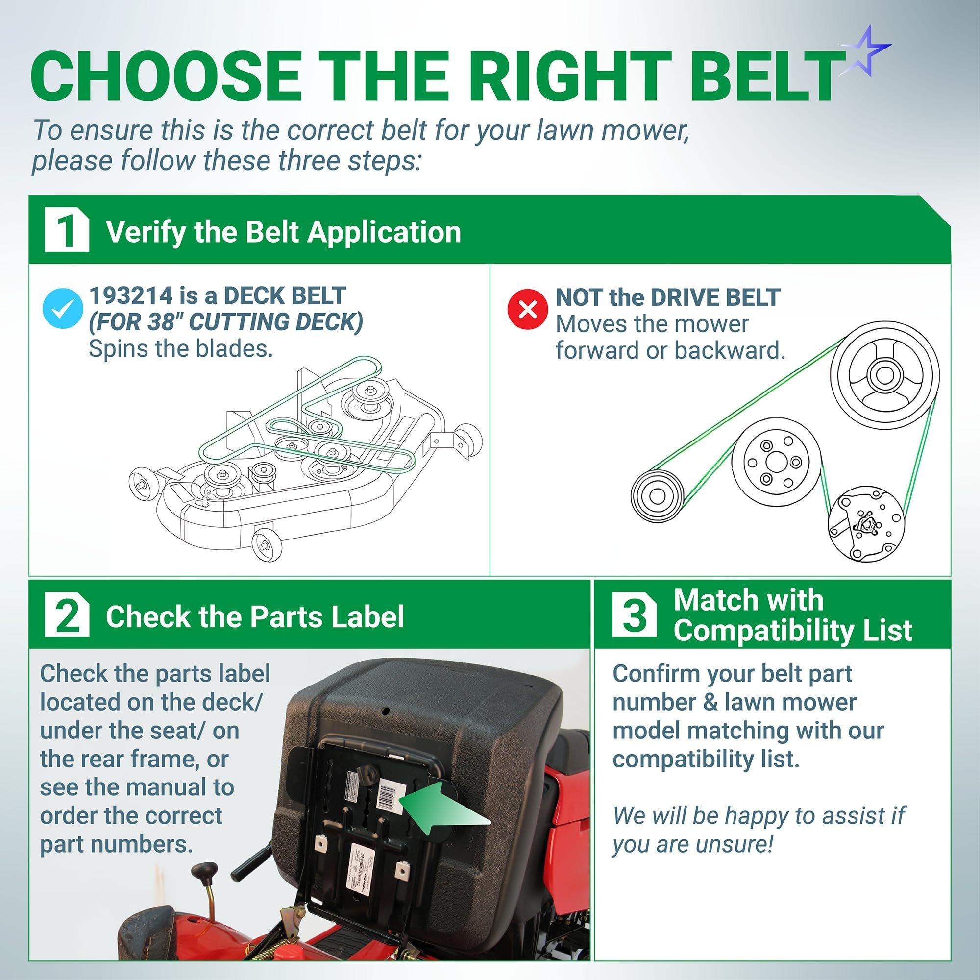 [Lifetime Warranty] 125907X 532125907 193214 Deck Belt - for 38" Deck Craftsman Husqvarna AYP Dixon Jonsered Poulan - Replaces 105732X 120302X 21546076 M79204 532193214 Mower Deck Belt | 1/2 x 90 image 3