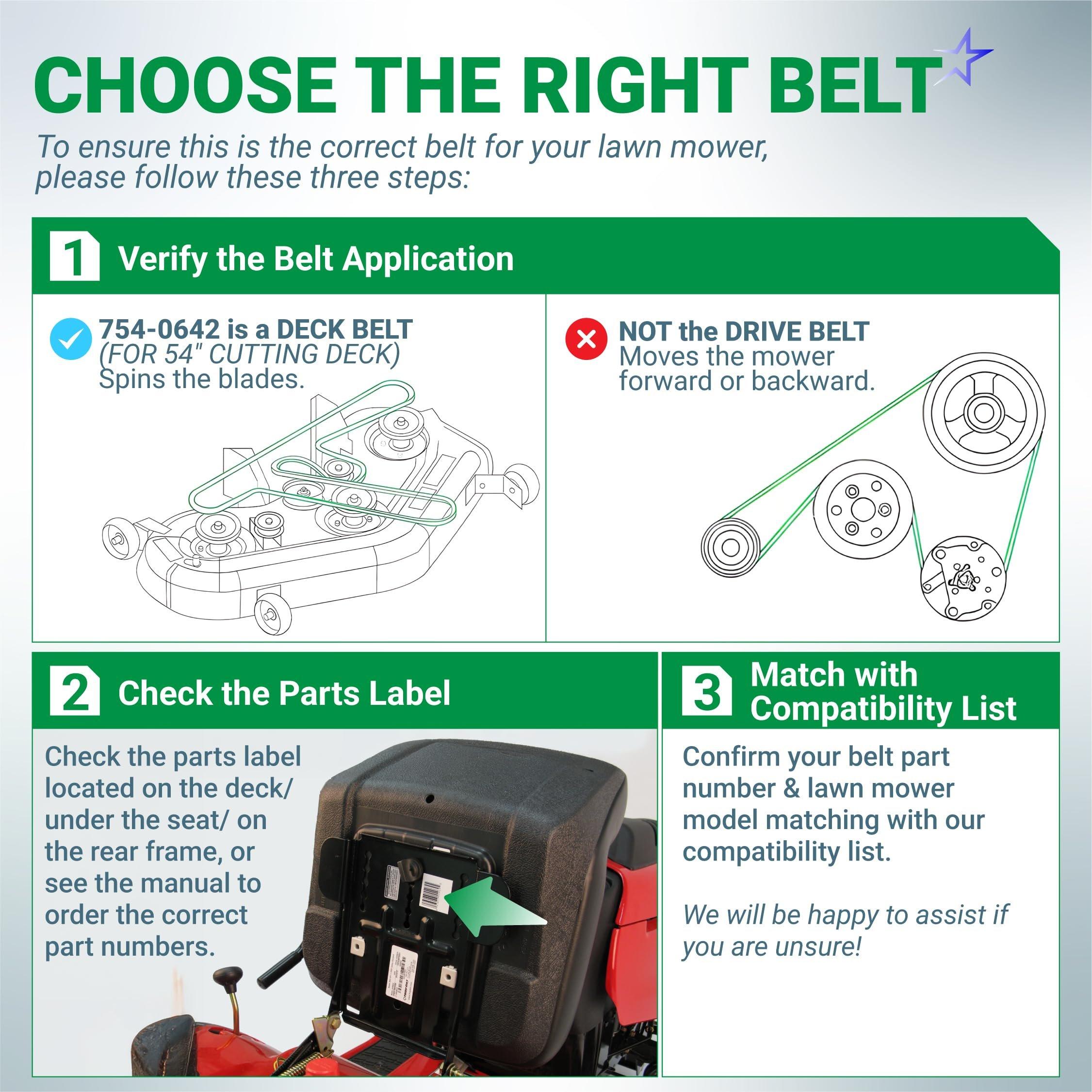 [Lifetime Warranty] 754-0642 Deck Belt - for 54-inch Deck Cub Cadet GT1554 LT1554 SLTX1054 SLT1554 LGT1054 MTD Troy-Bilt Toro - Replace 954-0642 112-0933 784322 Lawn Mower | 5/8” x 138” image 3