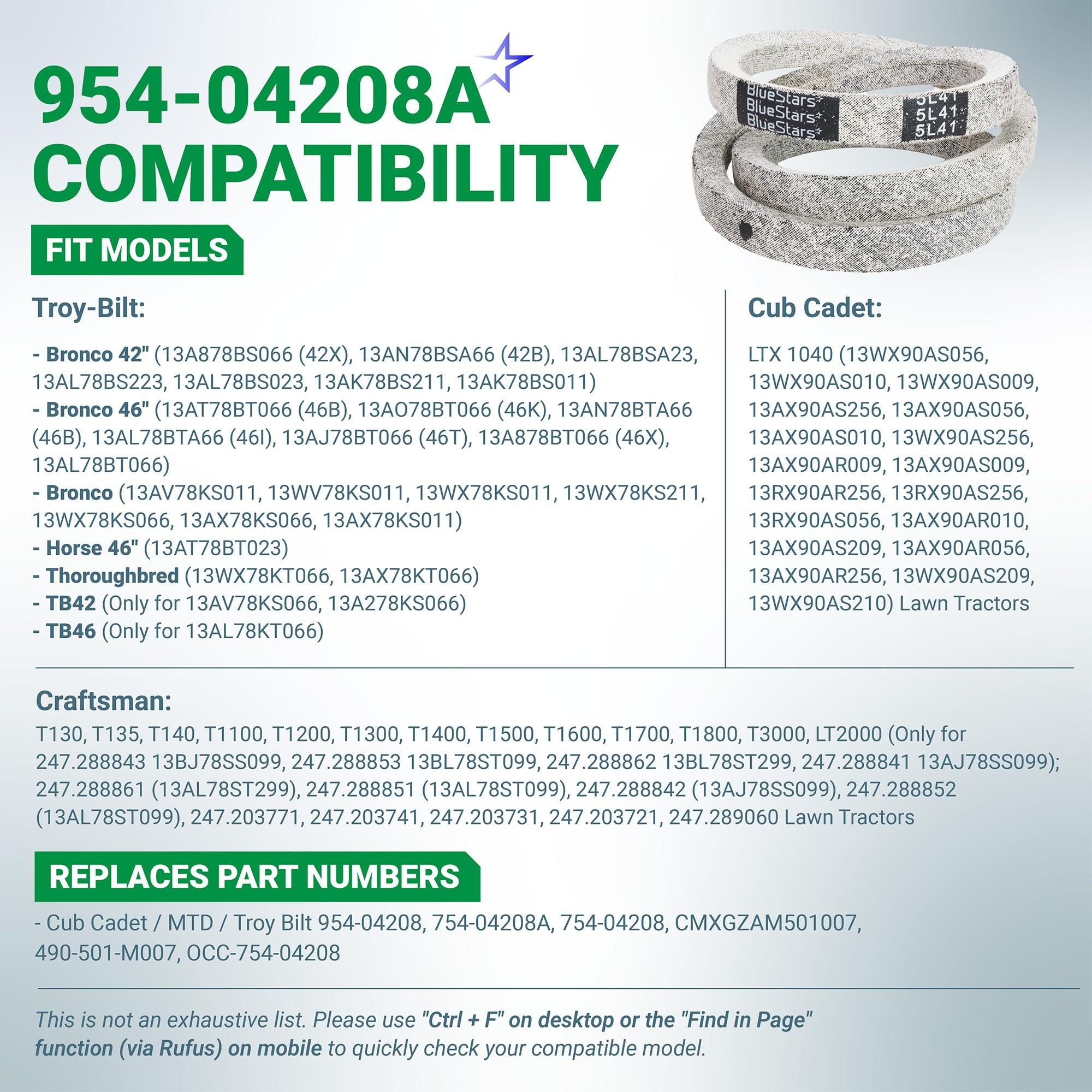 [Lifetime Warranty] 954-04208A Upper Drive Belt Replacement for Cub Cadet LTX1040 MTD Troy Bilt Craftsman T130 T1200 Riding Lawn Mower 954-04208 754-04208A 754-04208 | 41" x 5/8" image 2