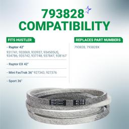 [Lifetime Warranty] 793828 793828X Deck Belt - for 42-inch Hustler Raptor 931741 933069 933937 934505US Mini FasTrak 927343 927376 Sport Mower | 1/2” x 116” thumbnail 2