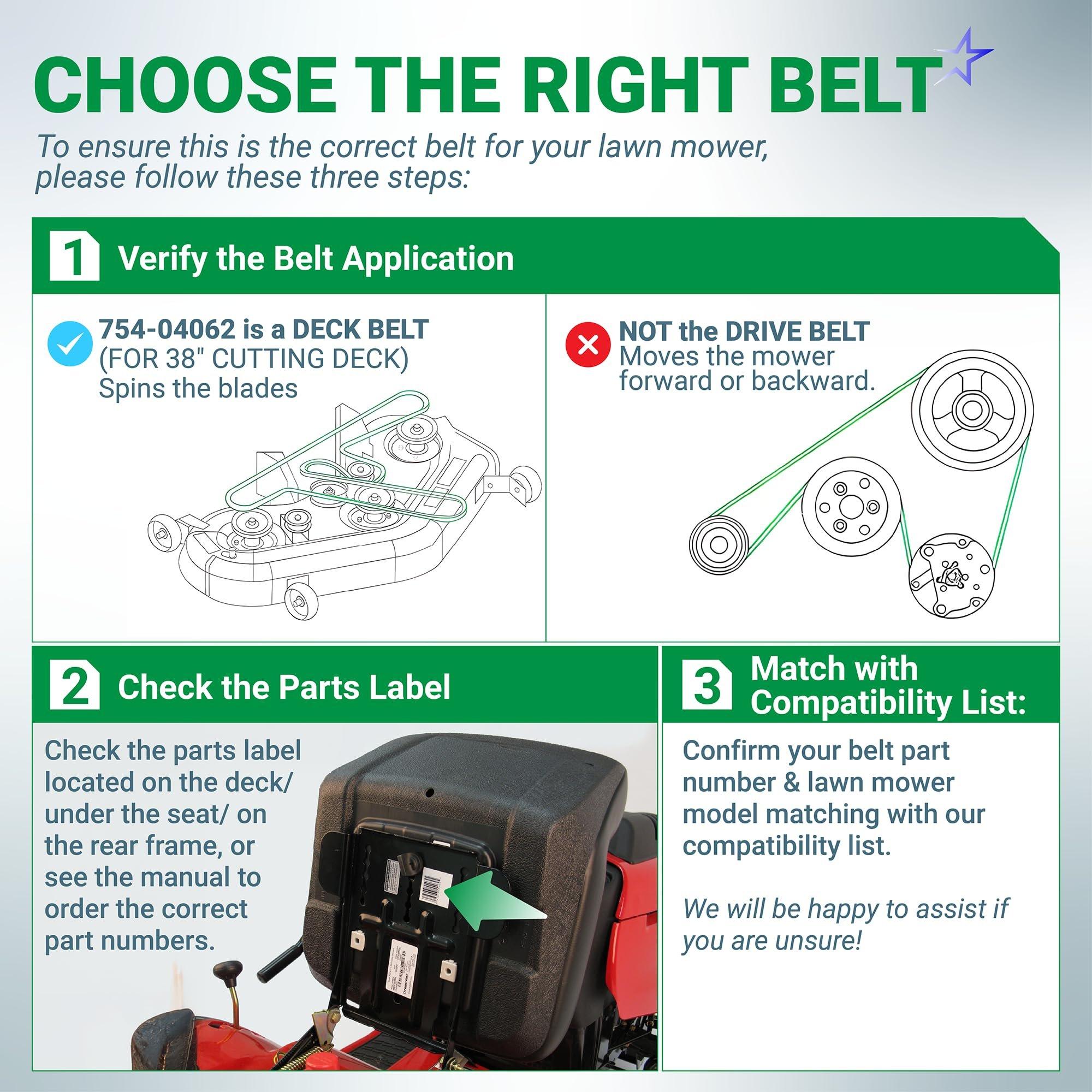 [Lifetime Warranty] 754-04062 954-04062 Deck Belt - for 38-inch MTD Troy Bilt Bolens 13AM762F765 13AM761F065 Yard Machines 13AC762F729 Murray M1338 Huskee 13A276LF031 Lawn Mower | 1/2" x 77.5" image 3