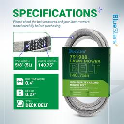 [Lifetime Warranty] 791988 Deck Belt Replacement for 52-inch Deck Hustler Raptor Zero Turn Mowers 52" 931899 932004US 933077 934414 934513US 934794 934802 935759 117164 EX 124379 | 5/8" x 140-3/4" thumbnail 1