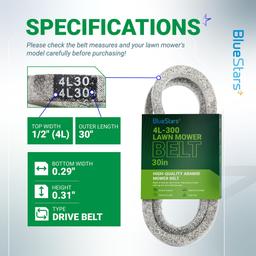 [Lifetime Warranty] 4L-300 Drive Belt - Compatible with McLane Edge Trimming Machine, Replacement for Mclane Edger Lawn Mower 30-inch 2058 Drive Belt | 1/2" x 30" thumbnail 1