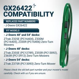 [Lifetime Warranty] [Upgraded Grip120] GX26422 Mower Deck Belt - Compatible with John Deere Z355E Z375R Z325E Z355R Z330M Z330R Z365R ZTrak Zero Turn Mowers | 1/2" x 145.65" thumbnail 5