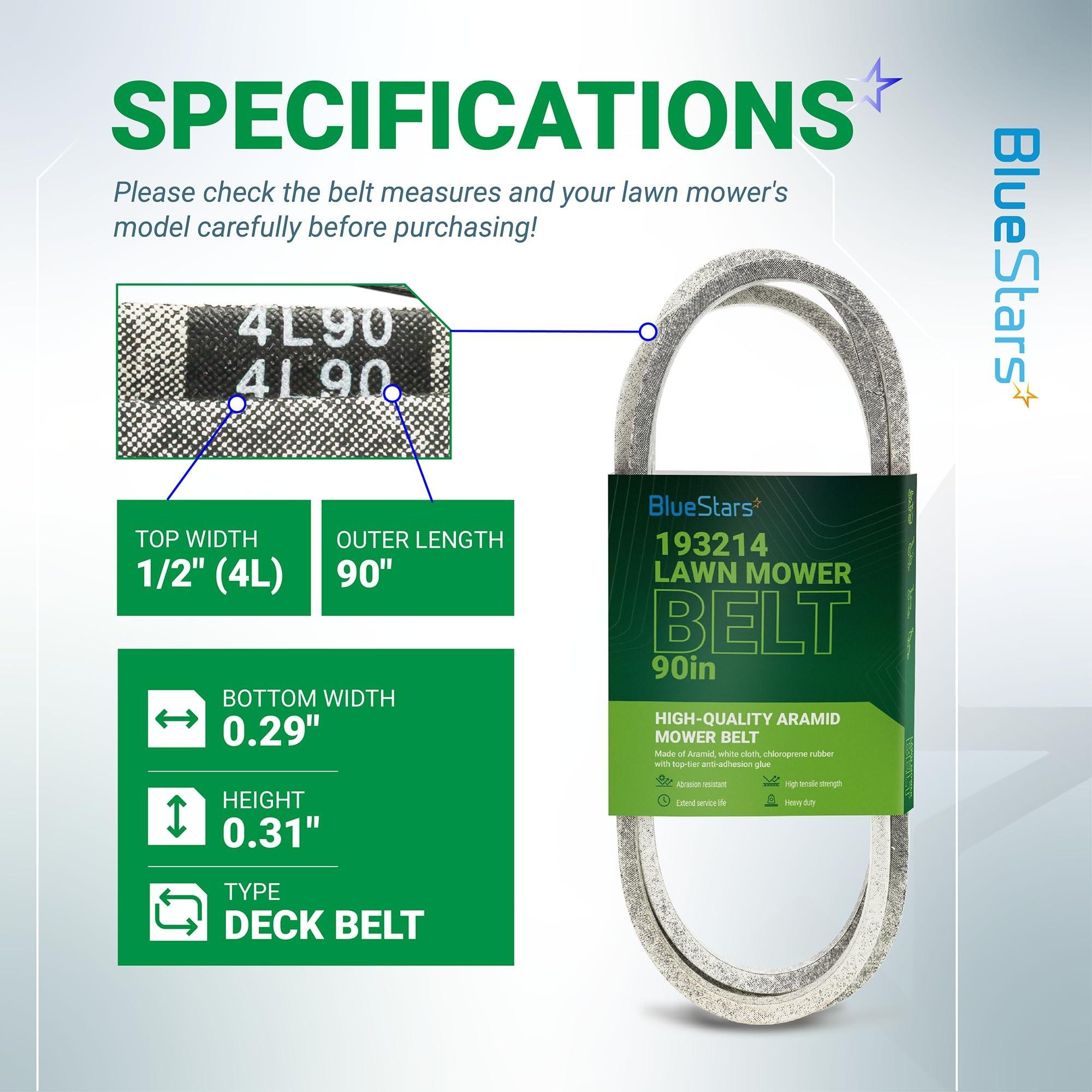 [Lifetime Warranty] 125907X 532125907 193214 Deck Belt - for 38" Deck Craftsman Husqvarna AYP Dixon Jonsered Poulan - Replaces 105732X 120302X 21546076 M79204 532193214 Mower Deck Belt | 1/2 x 90 image 1