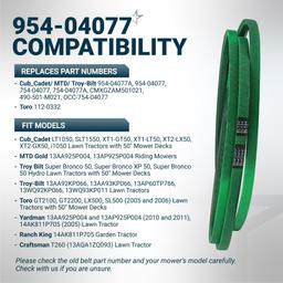 [Lifetime Warranty] [Upgraded Grip120] 954-04077A Deck Belt for 50 Inch Cub Cadet LT1050 XT1 LT50 Troy Bilt MTD Super Bronco XP50 Craftsman Lawn Mower - Replaces 954-04077 754-04077 | 5/8" x 134" thumbnail 5