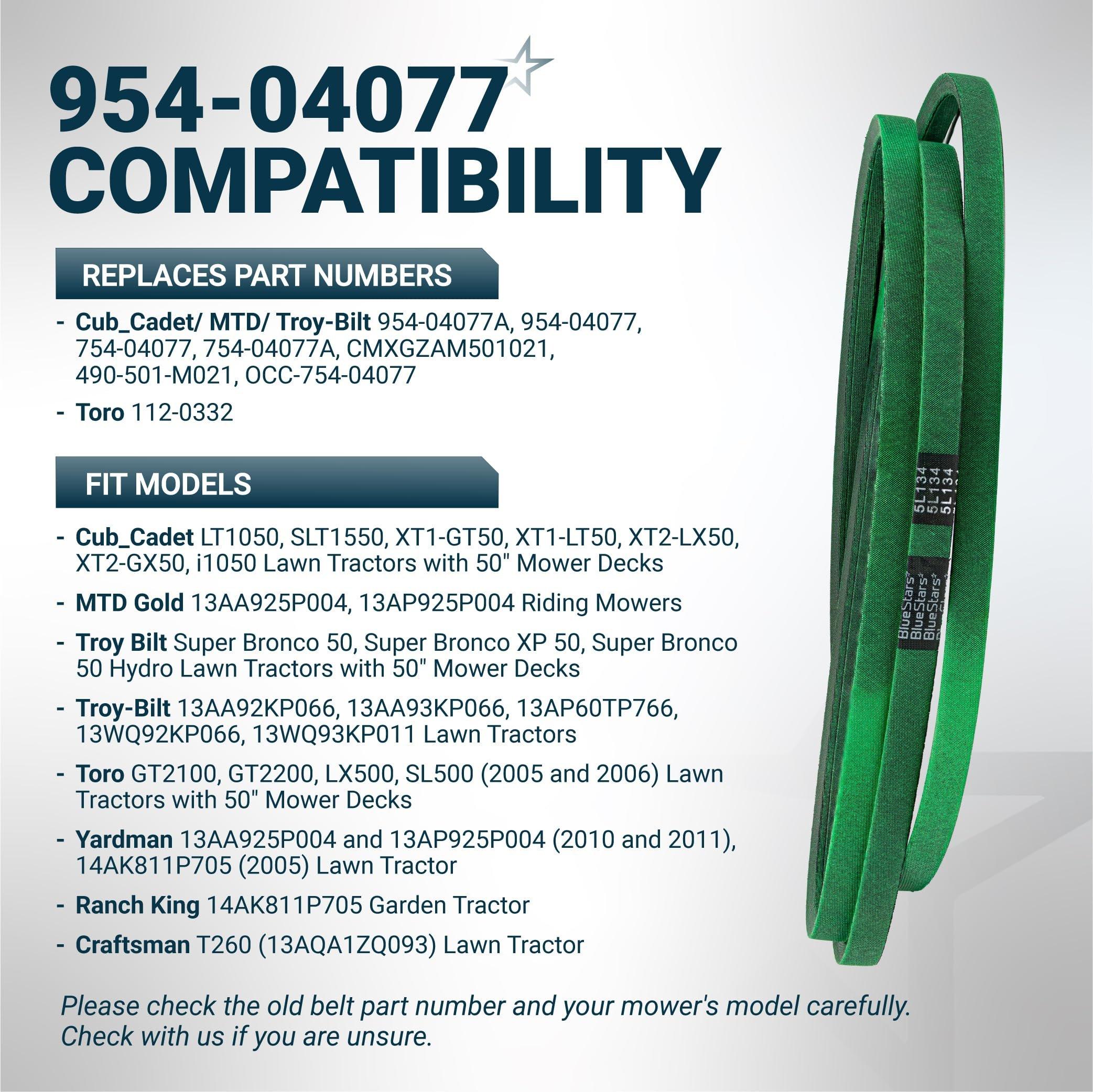 [Lifetime Warranty] [Upgraded Grip120] 954-04077A Deck Belt for 50 Inch Cub Cadet LT1050 XT1 LT50 Troy Bilt MTD Super Bronco XP50 Craftsman Lawn Mower - Replaces 954-04077 754-04077 | 5/8" x 134" image 5