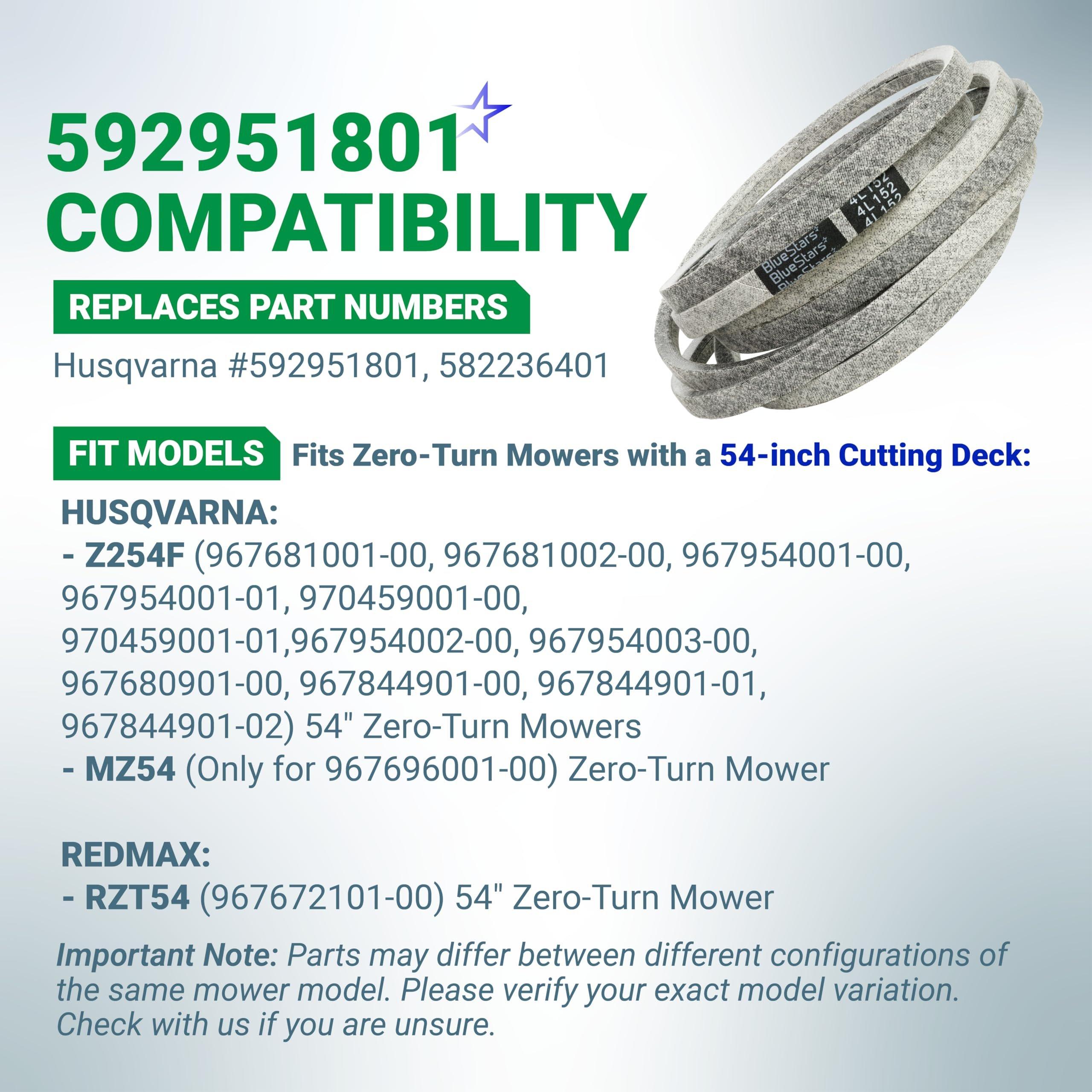 [Lifetime Warranty] 592951801 Deck Belt - for 54-inch Deck Husqvarna Z254F Zero-Turn Mowers RedMax RZT54 Zero Turn 54" Deck Mowers - Replaces 582236401 | 1/2" x 152'' image 2