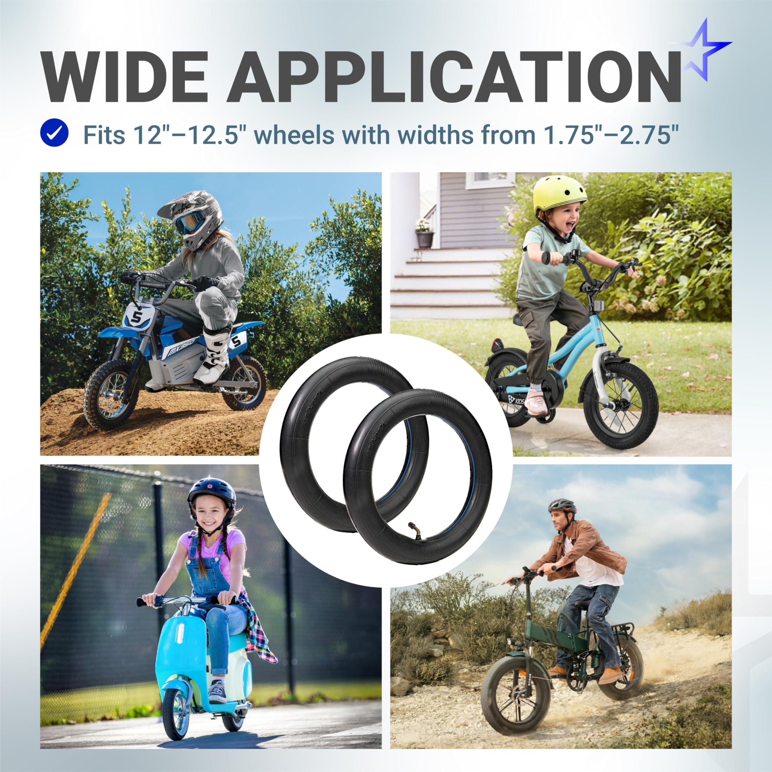 [Lifetime Warranty] 12/12.5 x 1.75/2.25 Inner Tubes with Bent Valve - Heavy-Duty 2mm Butyl Rubber - Replacement for Electric Scooters E-Bike Bicycle Tires - Pack of 2 image 2