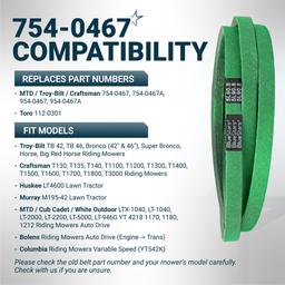 [Upgraded Grip120] BlueStars 954-0467A Lower Drive Belt - for MTD Cub Cadet LTX 1040 Troy Bilt Bronco Toro 112-0301 LX460 Craftsman Lawn Mowers - Replaces 954-0467 754-0467 Aramid Cord 5/8" x 90.8" thumbnail 5