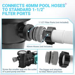 [Lifetime Warranty] 4560 Conversion Adapters Kit - Compatible with Intex Hayward Coleman, Filter Hose Conversion Kit 40mm to 1 1/2 Inch Pool Hose Adapter Fitting, Above Ground Pool Pump Connector - Pack of 4 thumbnail 4