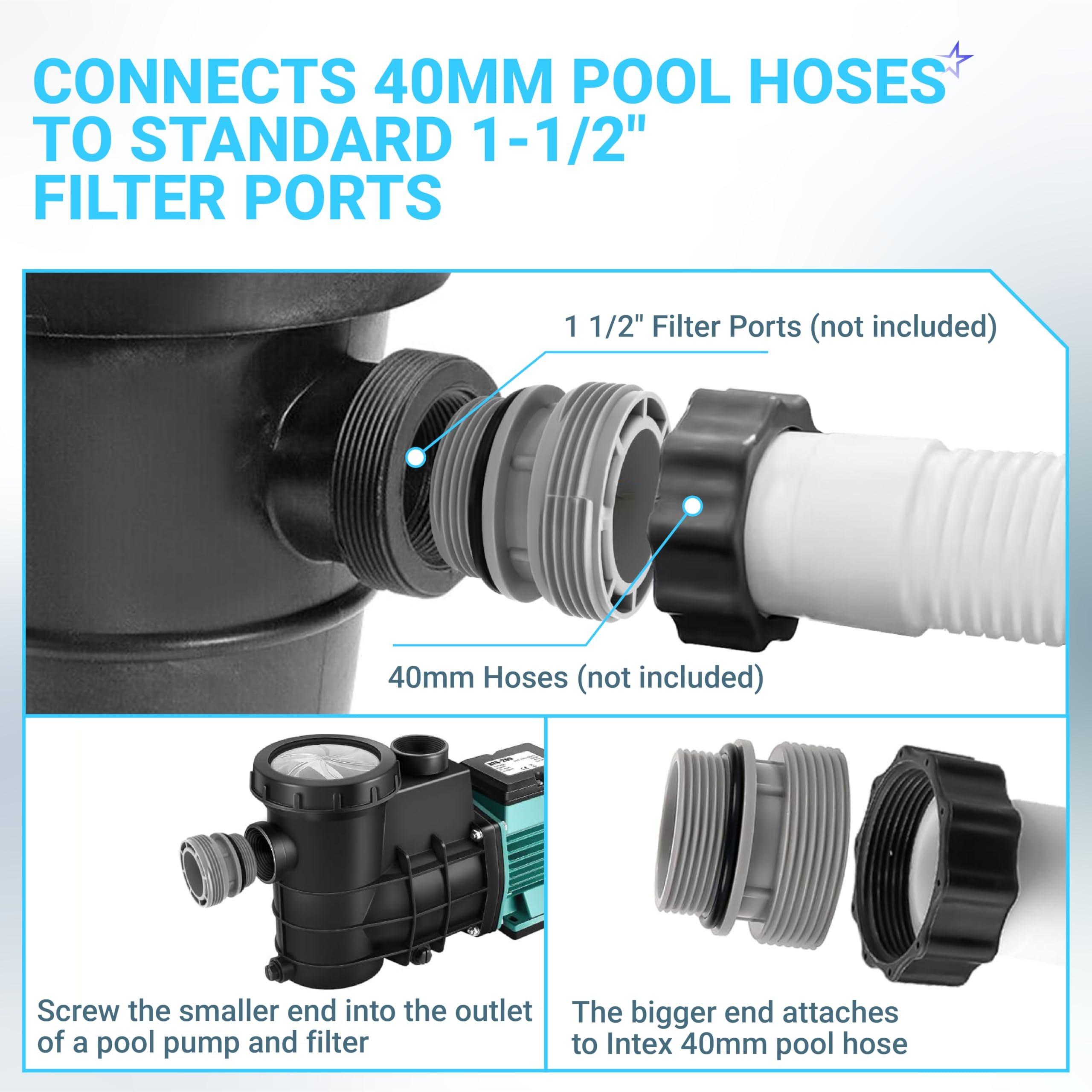 [Lifetime Warranty] 4560 Conversion Adapters Kit - Compatible with Intex Hayward Coleman, Filter Hose Conversion Kit 40mm to 1 1/2 Inch Pool Hose Adapter Fitting, Above Ground Pool Pump Connector - Pack of 4 image 4