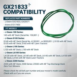 [Lifetime Warranty] [Upgraded Grip120] GX21833 Mower Deck Belt - Fits 48 Inch Deck J-Deere 145 D140 D150 D155 D160 L120 L130 LA130 LA140 LA145 LA155 LA165 Z200 Z255 Z300 Z355E GX20571 | 1/2" x 141.7" thumbnail 5