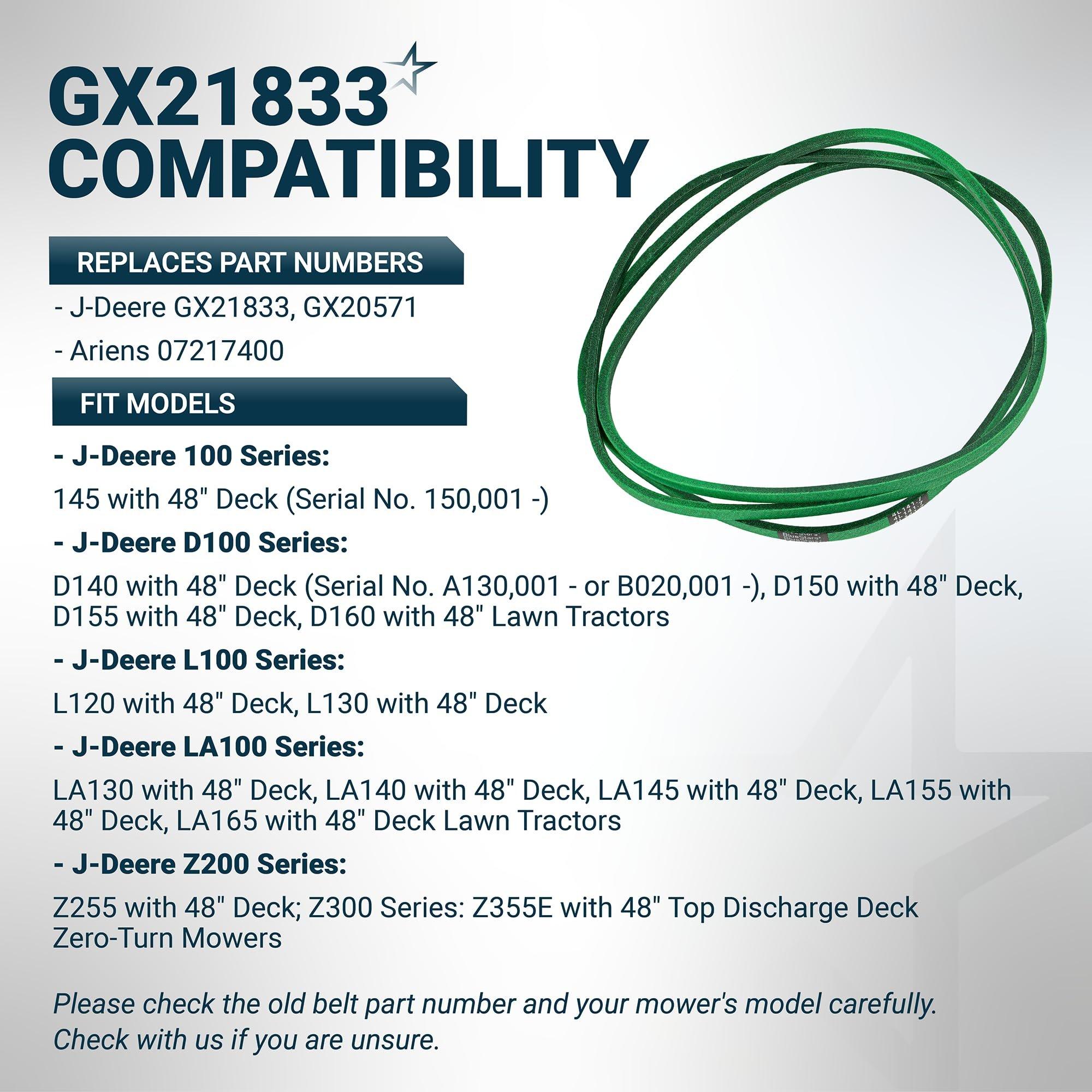[Lifetime Warranty] [Upgraded Grip120] GX21833 Mower Deck Belt - Fits 48 Inch Deck J-Deere 145 D140 D150 D155 D160 L120 L130 LA130 LA140 LA145 LA155 LA165 Z200 Z255 Z300 Z355E GX20571 | 1/2" x 141.7" image 5