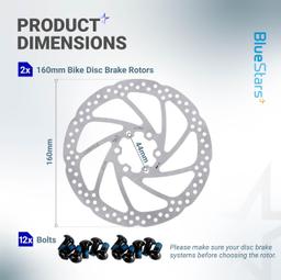[Lifetime Warranty] 160mm Disc Brake Rotor Stainless Steel Bike Disc Brake Rotor with 6 Bolts - Fit for Road Bike Mountain Bike MTB BMX - Pack of 2 thumbnail 1