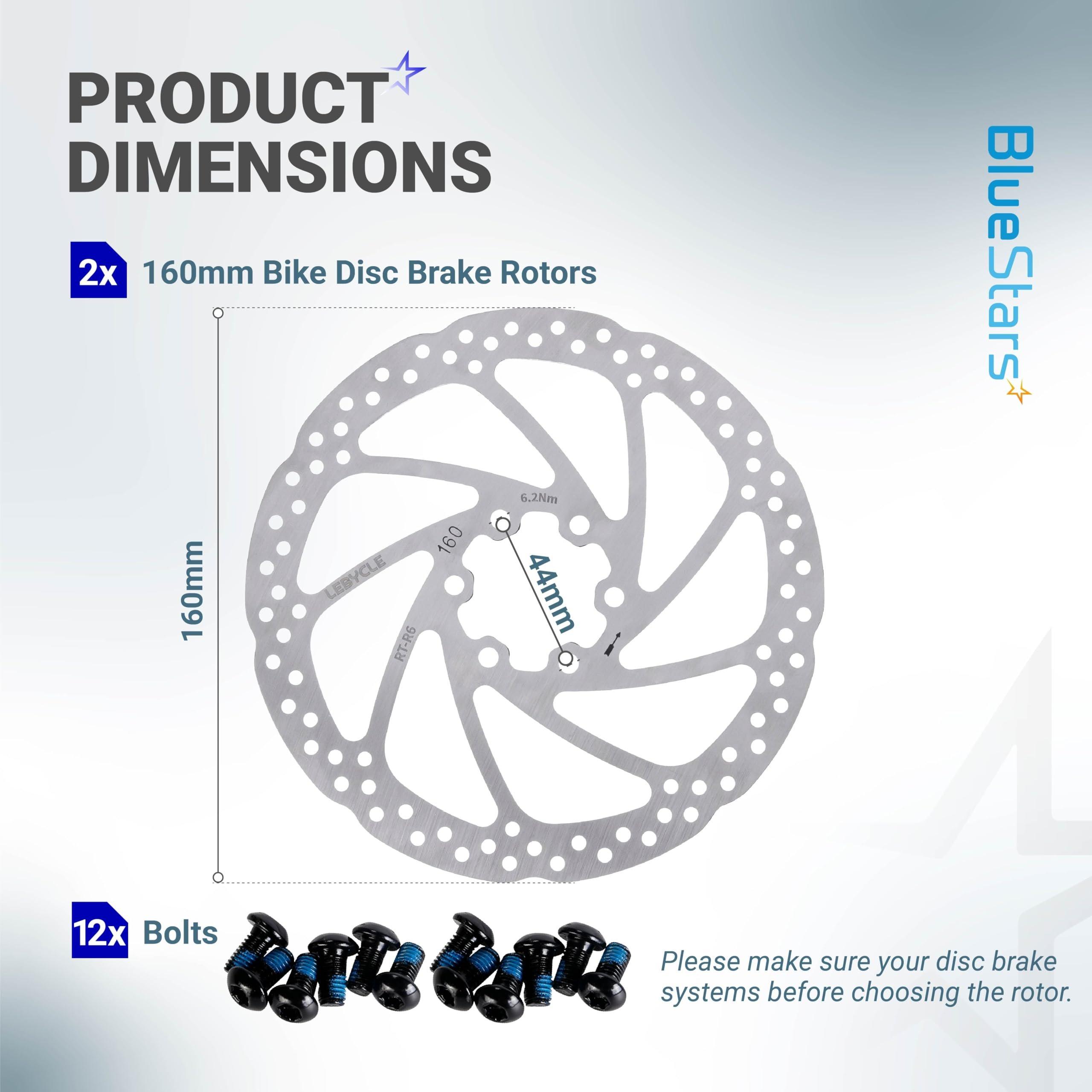 [Lifetime Warranty] 160mm Disc Brake Rotor Stainless Steel Bike Disc Brake Rotor with 6 Bolts - Fit for Road Bike Mountain Bike MTB BMX - Pack of 2 image 1