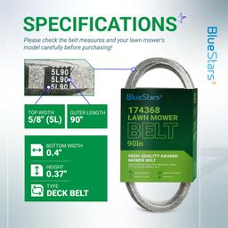 [Lifetime Warranty] 174368 Mower Deck Belt - for 48-inch Husqvarna, AYP, Poulan, Jonsered - Replaces 532174368, 532 17 43-68, 33907, PP13007, 532180483 | 5-8” x 90” thumbnail 1