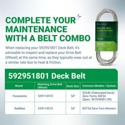[Lifetime Warranty] 592951801 Deck Belt - for 54-inch Deck Husqvarna Z254F Zero-Turn Mowers RedMax RZT54 Zero Turn 54" Deck Mowers - Replaces 582236401 | 1/2" x 152'' thumbnail 4
