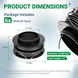 [Lifetime Warranty] SB00L00 String Trimmer Replacement Spool - Compatible with Greenworks 60V 80V ST60V ST60V-T0 ST80L200-0.08 Inch Dual Line Trimmer Refill for Greenworks Part 2906302 2901619 - Pack of 6 thumbnail 1