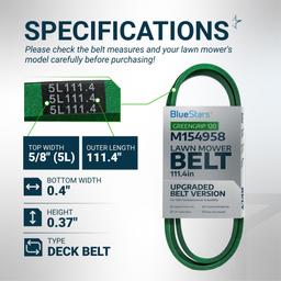 [Lifetime Warranty] [Upgraded Grip120] M154958 Secondary Deck Belt for 48 Inch Mower Deck J-Deere GT235 X300 X320 345 325 180 245 265 GX345 LX280 GT275 - Replaces 954-04055 754-04055 | 5/8" x 111.4" thumbnail 1