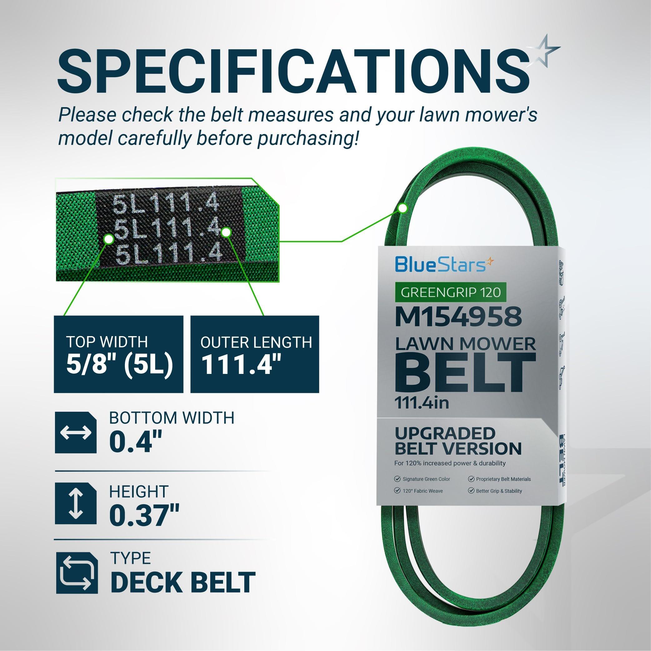 [Lifetime Warranty] [Upgraded Grip120] M154958 Secondary Deck Belt for 48 Inch Mower Deck J-Deere GT235 X300 X320 345 325 180 245 265 GX345 LX280 GT275 - Replaces 954-04055 754-04055 | 5/8" x 111.4" image 1
