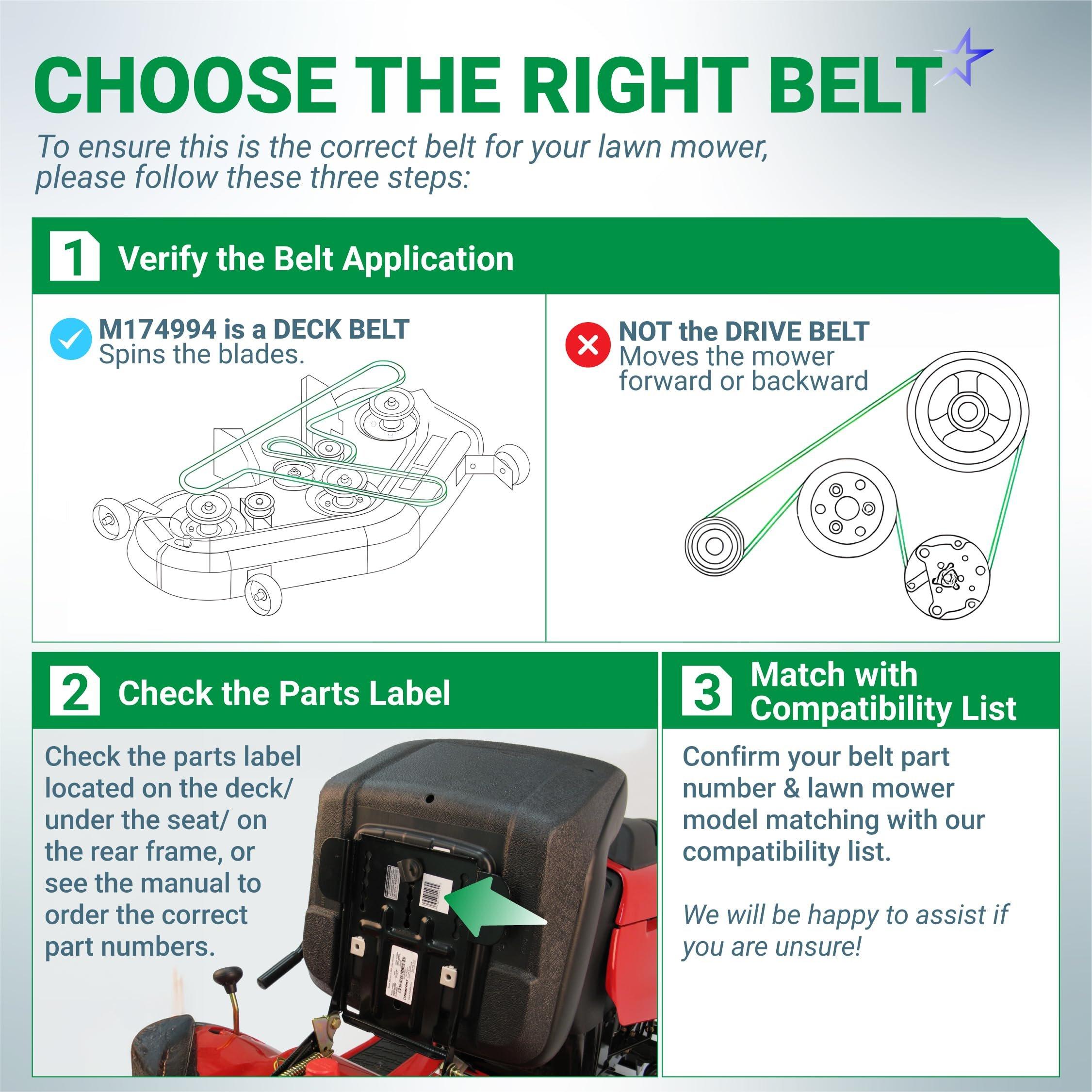 [Lifetime Warranty] M174994 Mower Deck Belt Replacement - for 42-inch Deck John Deere X330 X350 X354 X370 Lawn Mower | Heavy-Duty Aramid Cord | 1/2" x 144.8" image 3